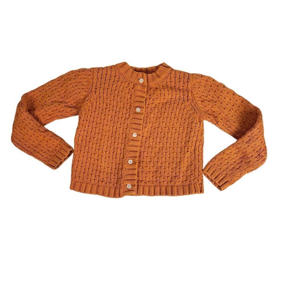 Olive Juice Girls Chunky Cardigan Sweater Medium Orange Pumpkin